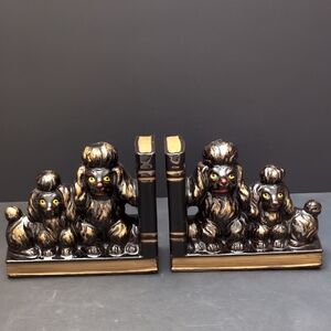 VGT 1950s Redware Brown/Gold Ceramic Poodle Bookends .